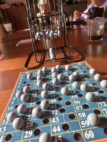 Zdjęcie nr 15. Pokazuje grę bingo oraz mieszkańców.